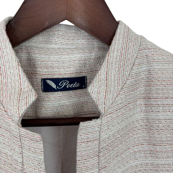 Poeta Pink White Striped Tweed Business Career Blazer Jacket Women’s Large - Picture 6 of 7